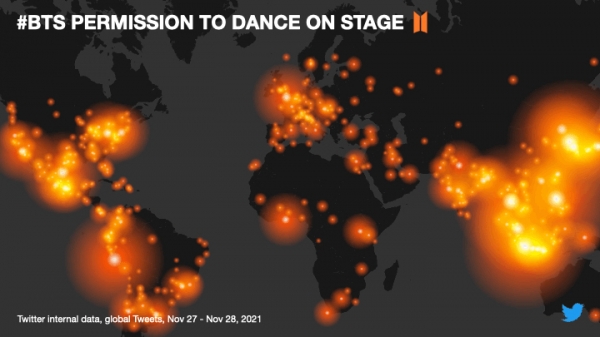 'BTS Permission to Dance on Stage' 트위터 글로벌 트렌드 맵. ⓒ트위터