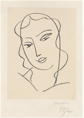 성모를 위한 습작, 베일을 쓴 성모(Etude pour la Vierge, Tête voilée) 1950-51 © Succession H. Matisse/Life and Joy